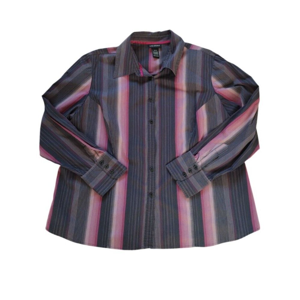 Lane Bryant Button Up Shirt Women 18-20 Long Sleeve Gray Pink Striped Casual